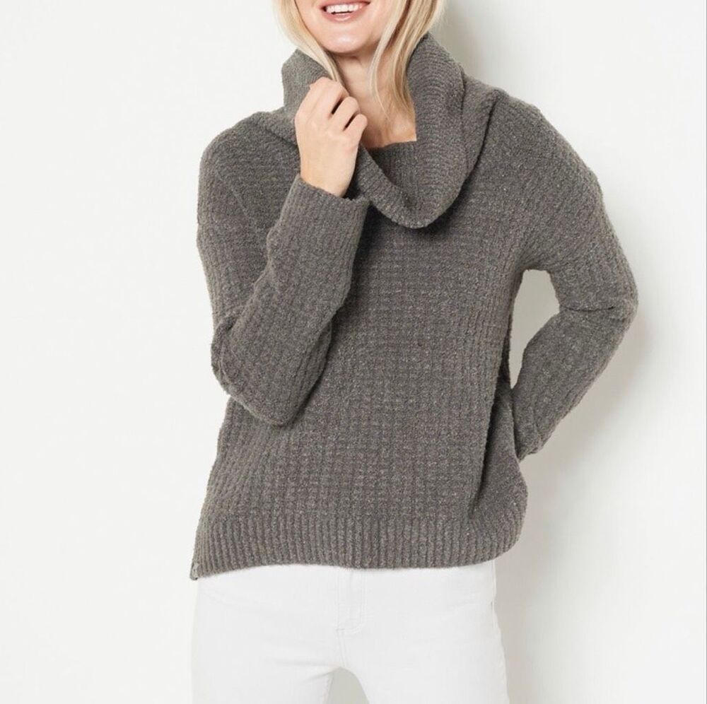Barefoot Dreams Women's EcoChic Cowl Neck Pullover Sweater Smokey Gray XL NWT